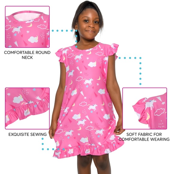 Trejaz Girls Nightgowns, Unicorn Princess Pajama Dresses for Girls Sleepwear - Picture 2 of 7